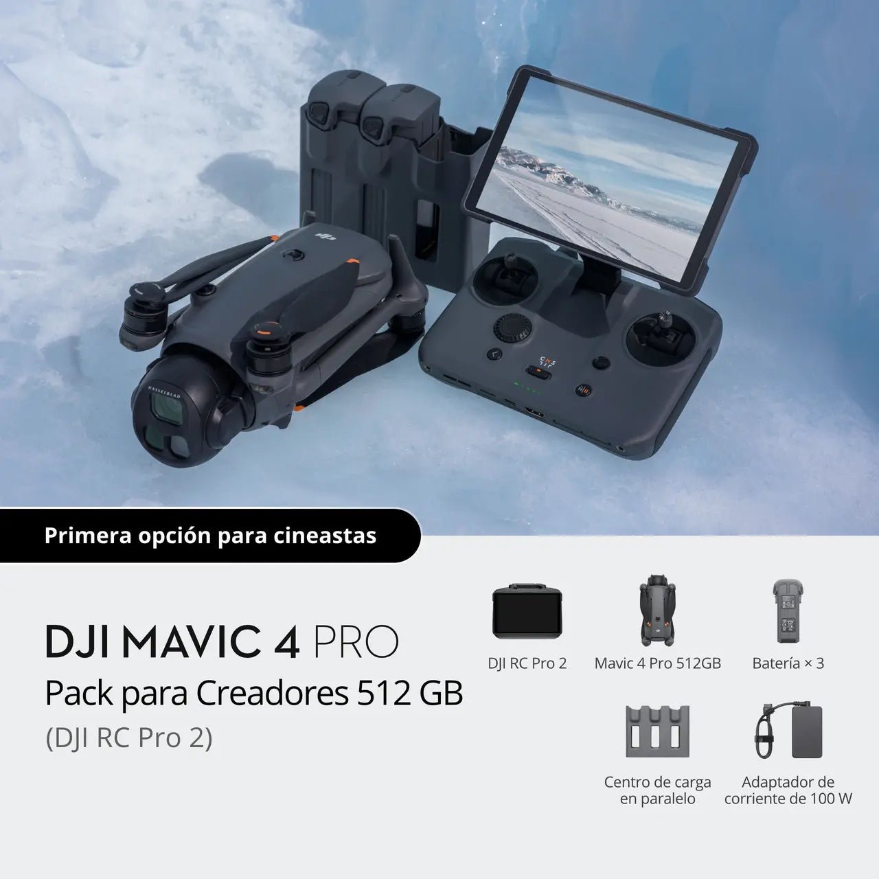 DJI Mavic 4 Pro 512 GB Pack para Creadores con DJI RC Pro 2, tres baterías y accesorios para fotografía y video aéreo