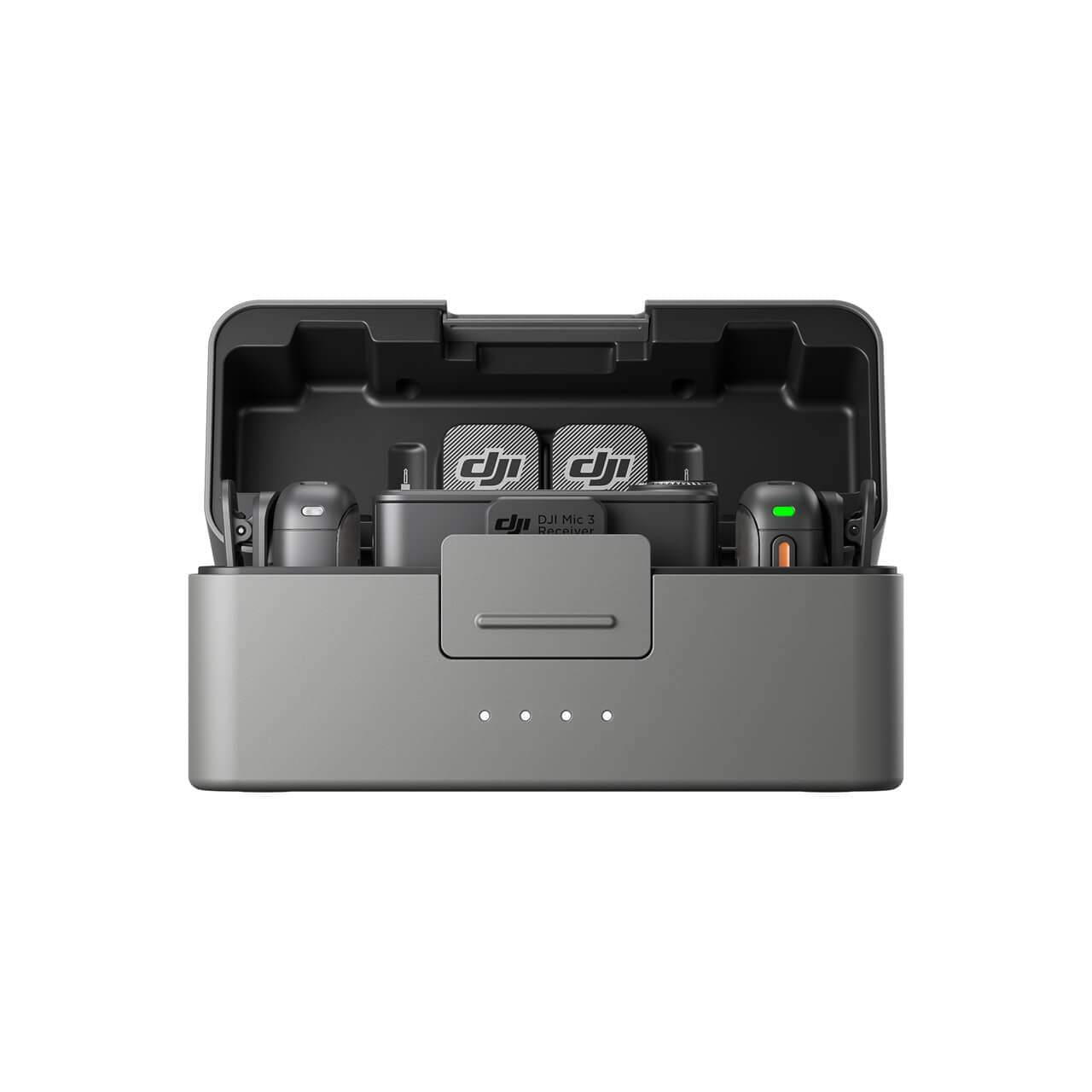 Estuche de carga DJI Mic 3 con transmisores y receptor para almacenamiento y carga