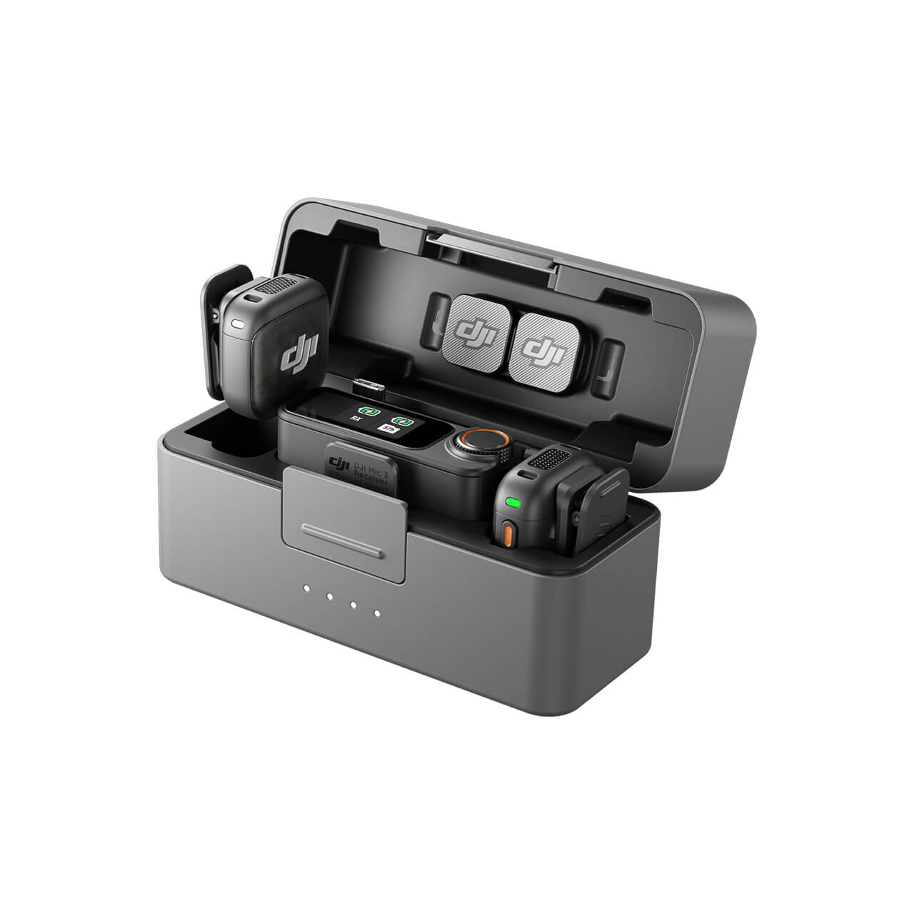 Kit DJI Mic 3 con estuche de carga, transmisores y receptor para grabación inalámbrica