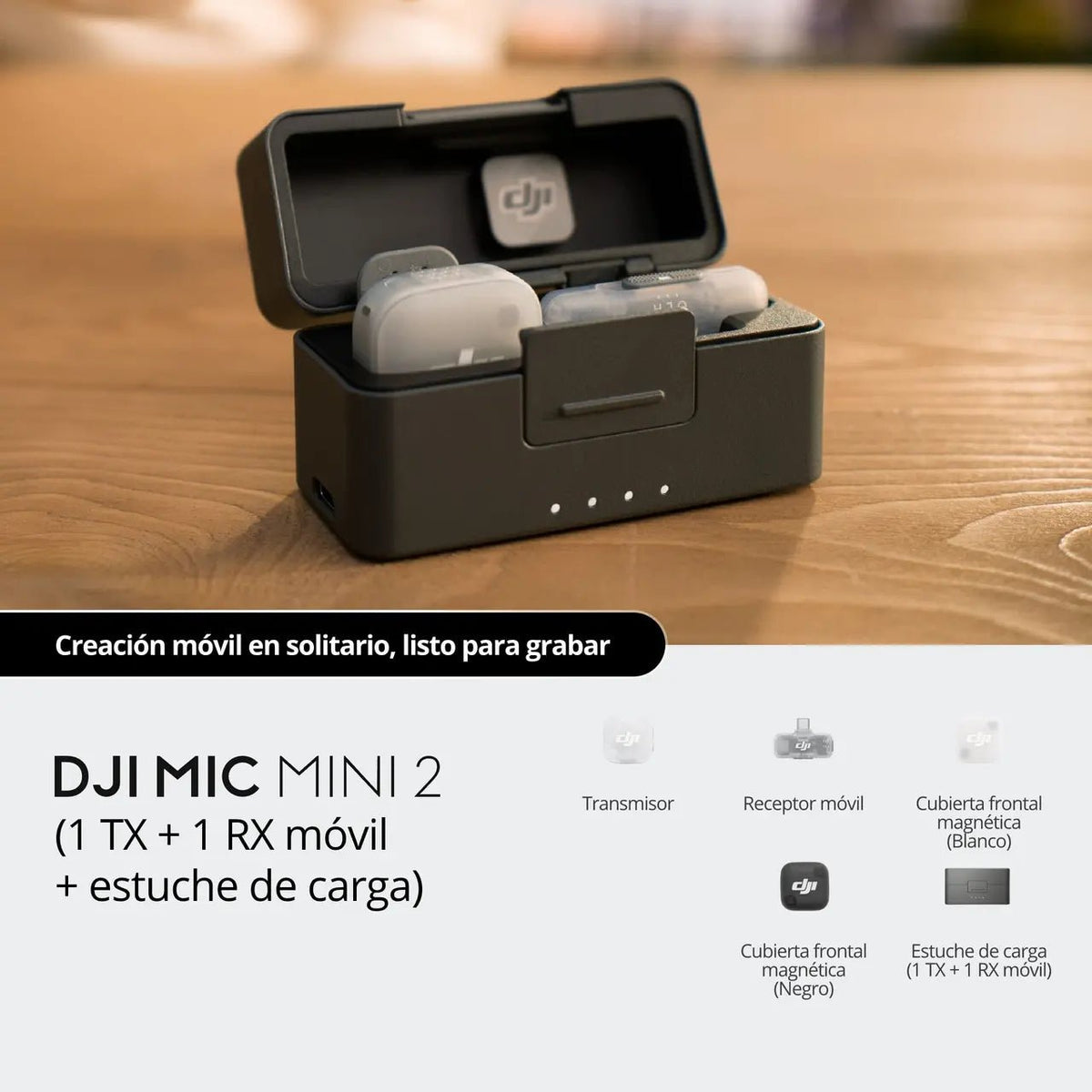 Estuche de carga DJI Mic Mini 2 para guardar y cargar el sistema de micrófonos inalámbricos fácilmente