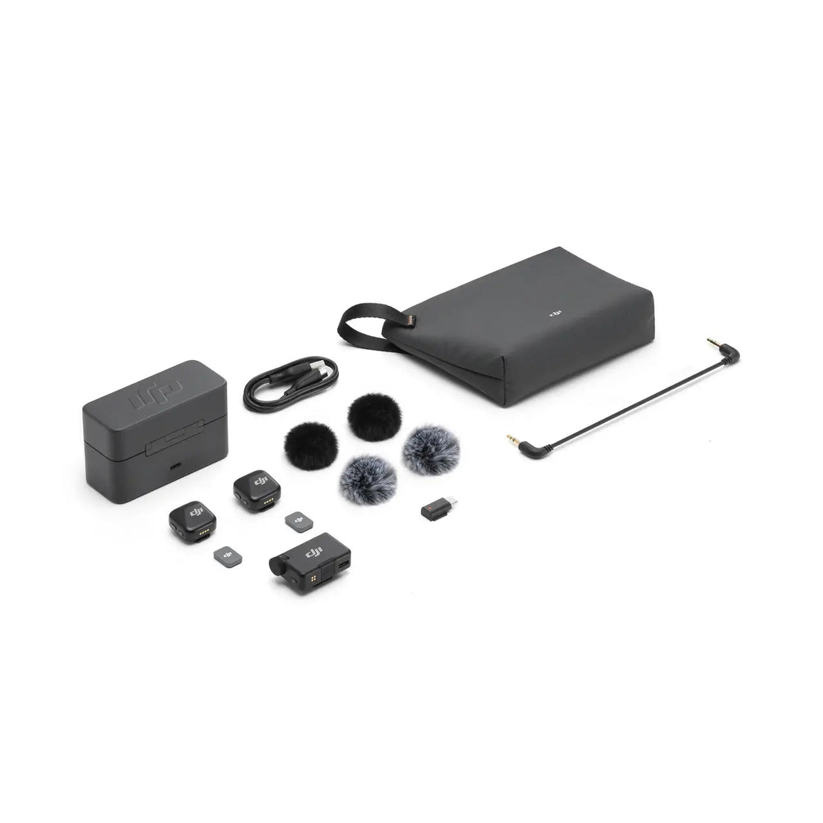 Kit DJI Mic Mini con transmisores, receptor, estuche de carga y accesorios para grabación inalámbrica