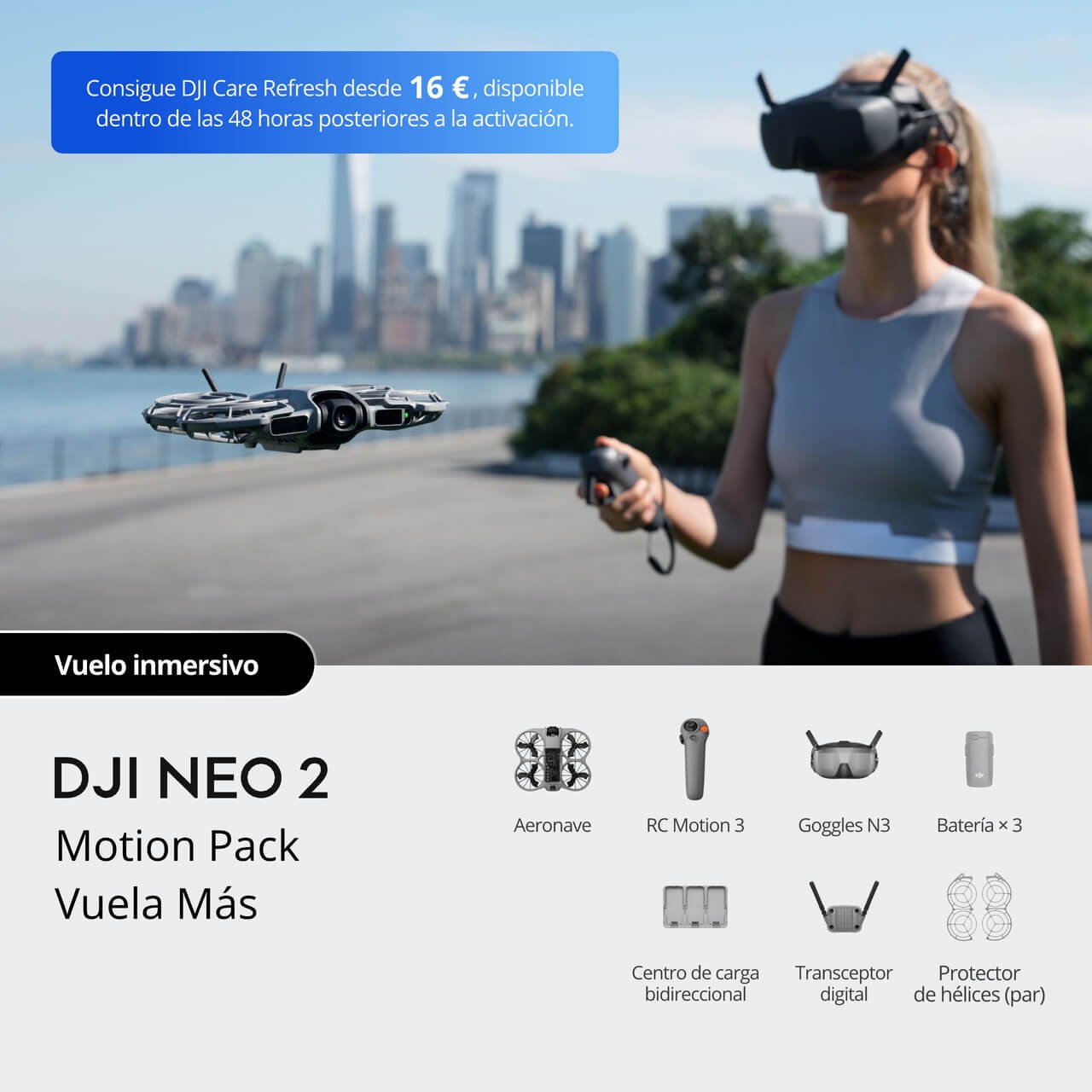 Kit DJI Neo 2 para vuelos al aire libre, seguimiento de sujetos y grabación de video 4K
