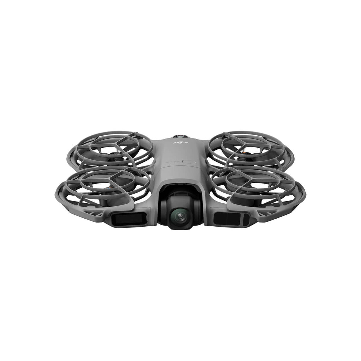 Vista frontal del DJI Neo 2, drone ligero y portátil con cámara para grabación aérea