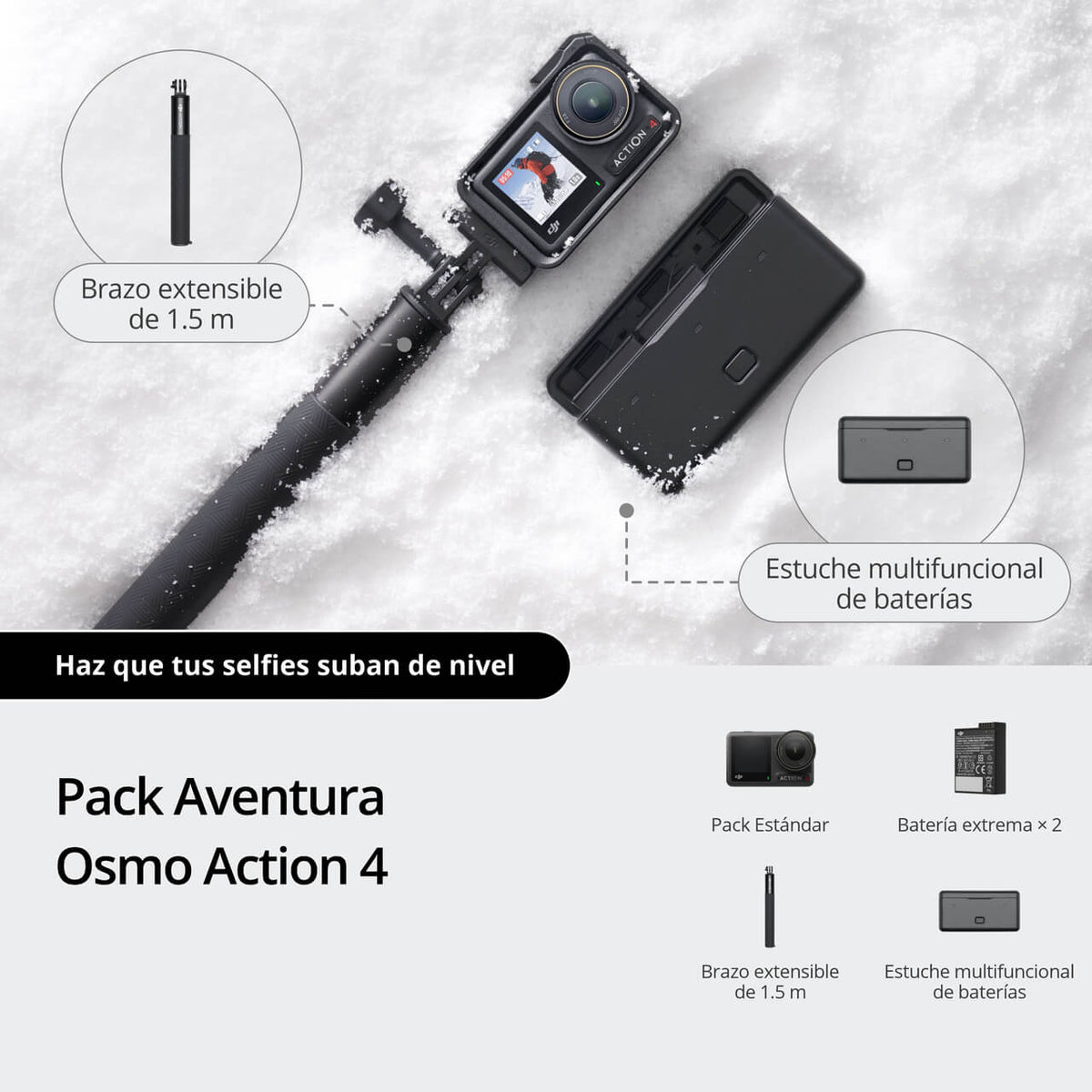 DJI Osmo Action 4 Pack Aventura con accesorios para deportes, viajes y grabación al aire libre