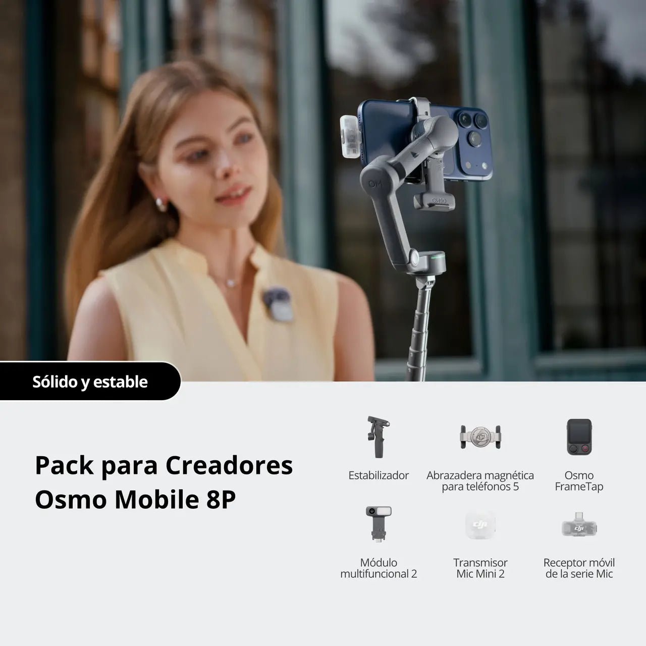 DJI Osmo Mobile 8P Pack para Creadores para grabar videos estables y contenido con smartphone
