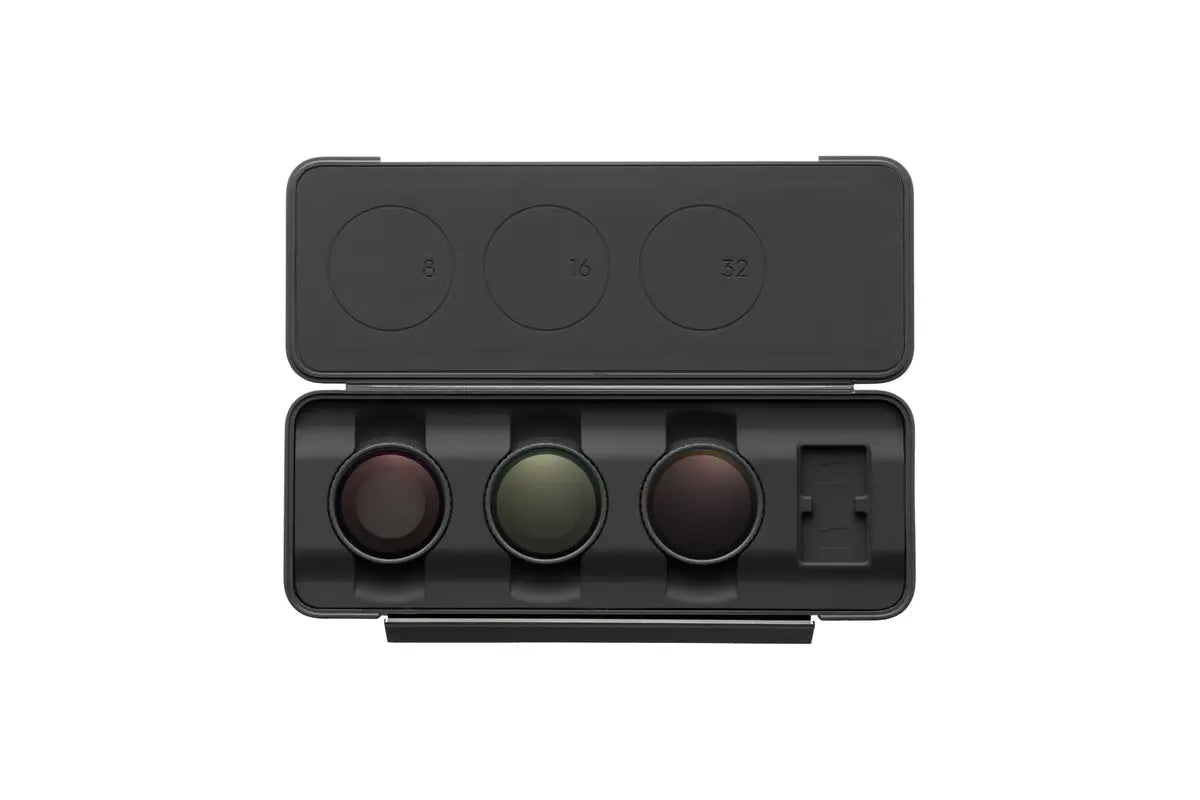 Juego de filtros ND DJI Osmo Nano organizado en un estuche compacto para proteger y transportar los filtros