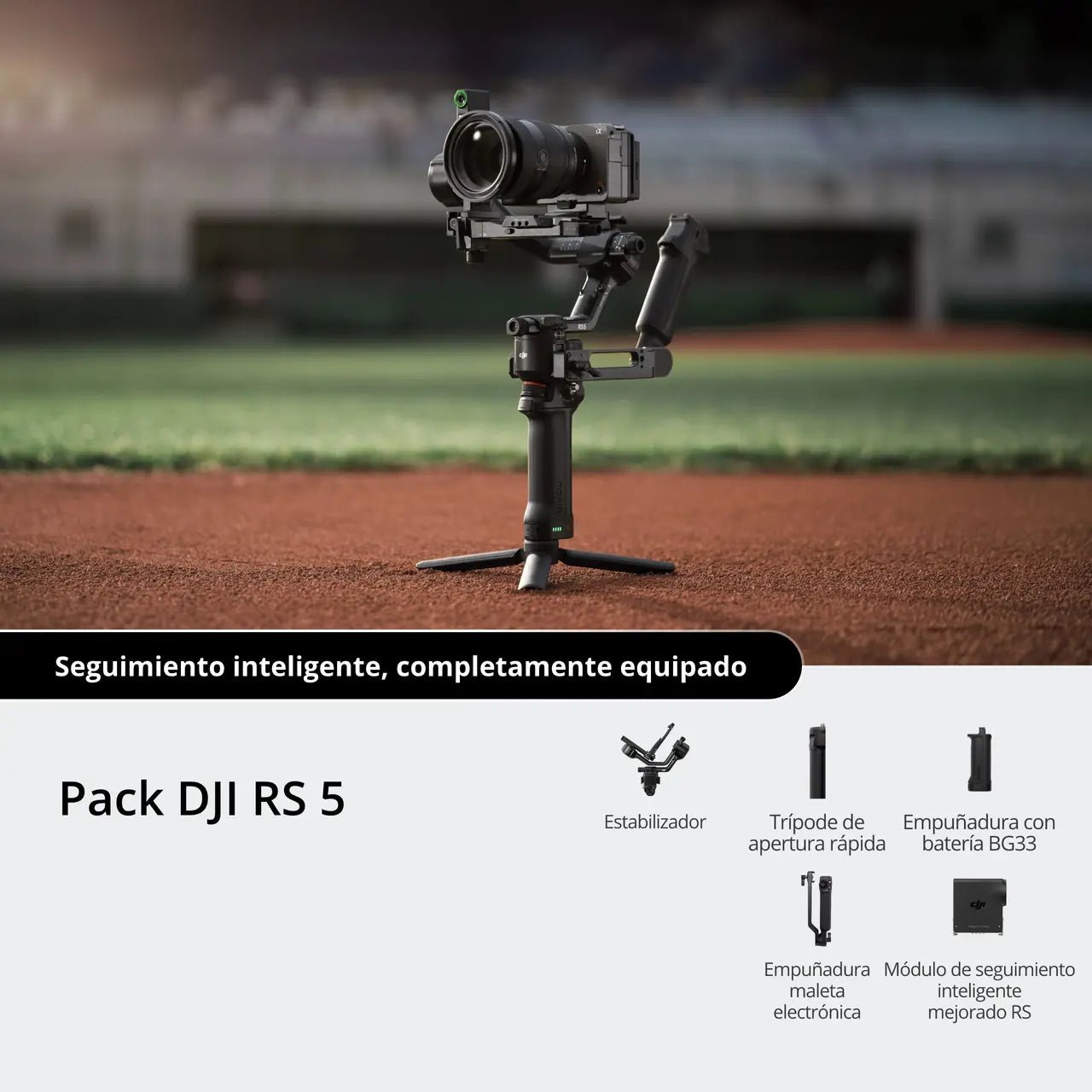 Pack DJI RS 5 con estabilizador y accesorios esenciales para grabación profesional con cámara