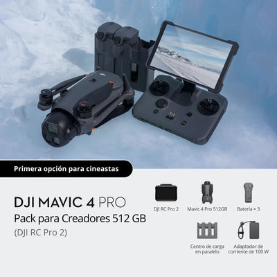 DJI Mavic 4 Pro 512 GB Pack para Creadores con DJI RC Pro 2, tres baterías y accesorios para fotografía y video aéreo