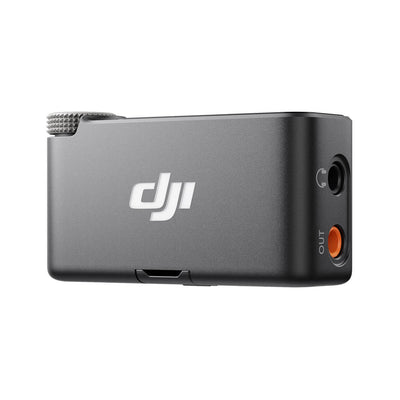 Vista lateral del receptor DJI Mic 2 para controlar la grabación de audio inalámbrico