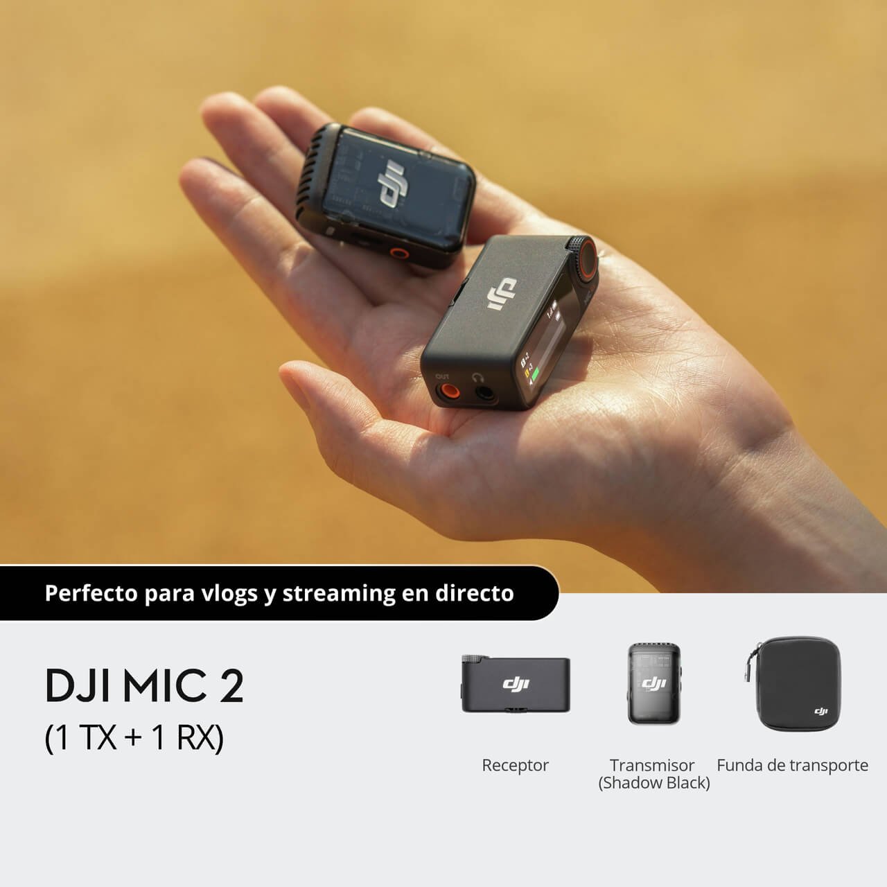 Transmisor DJI Mic 2 colocado en la ropa para capturar voz de forma inalámbrica