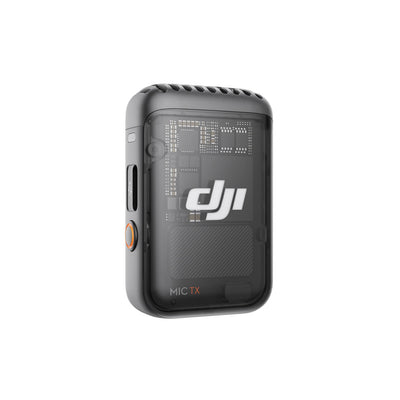 Vista trasera del transmisor DJI Mic 2 con diseño portátil para creadores de contenido