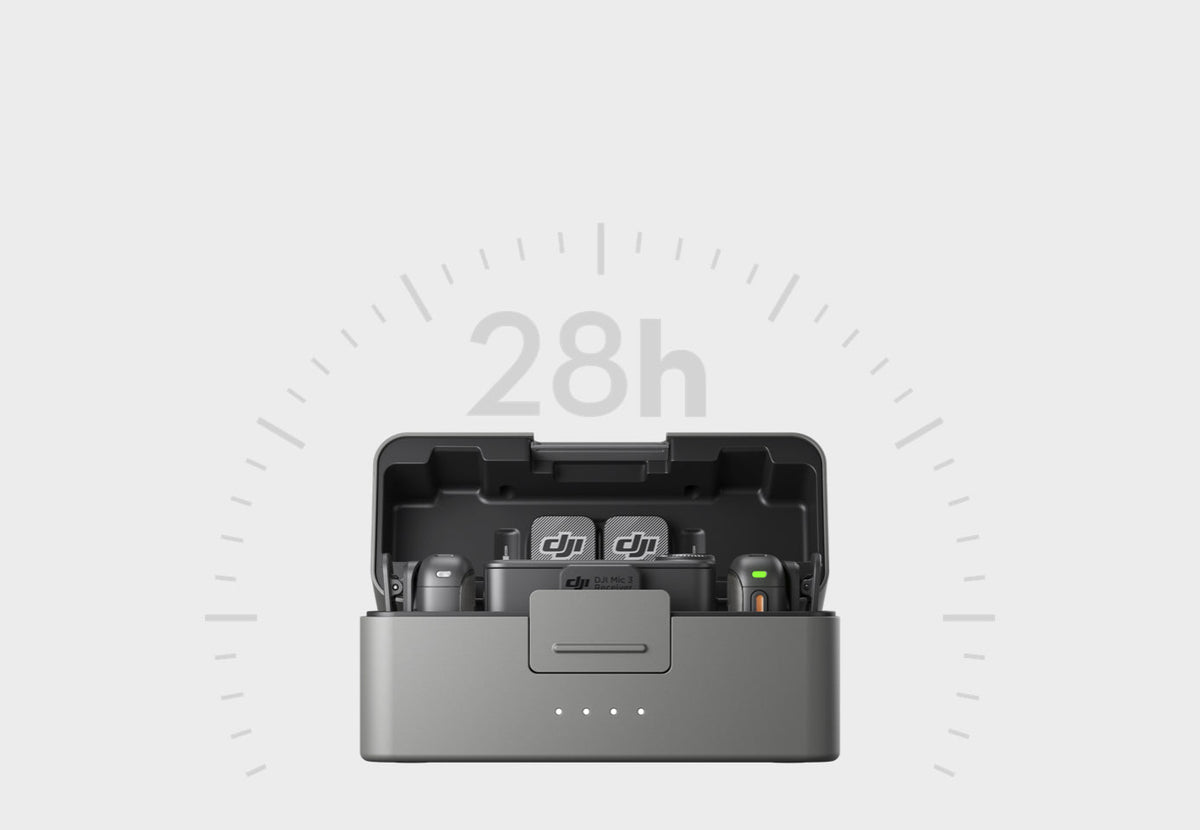 DJI Mic 3 con estuche de carga para ampliar la autonomía durante sesiones de grabación