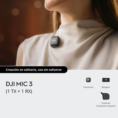 DJI Mic 3 colocado en la ropa para capturar voz de forma inalámbrica y discreta