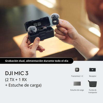 DJI Mic 3 con accesorios para grabación inalámbrica de voz, entrevistas y contenido