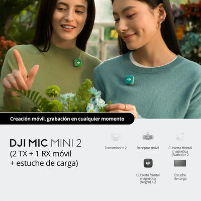 DJI Mic Mini 2 utilizado por dos personas para grabar conversaciones, entrevistas y contenido con audio claro