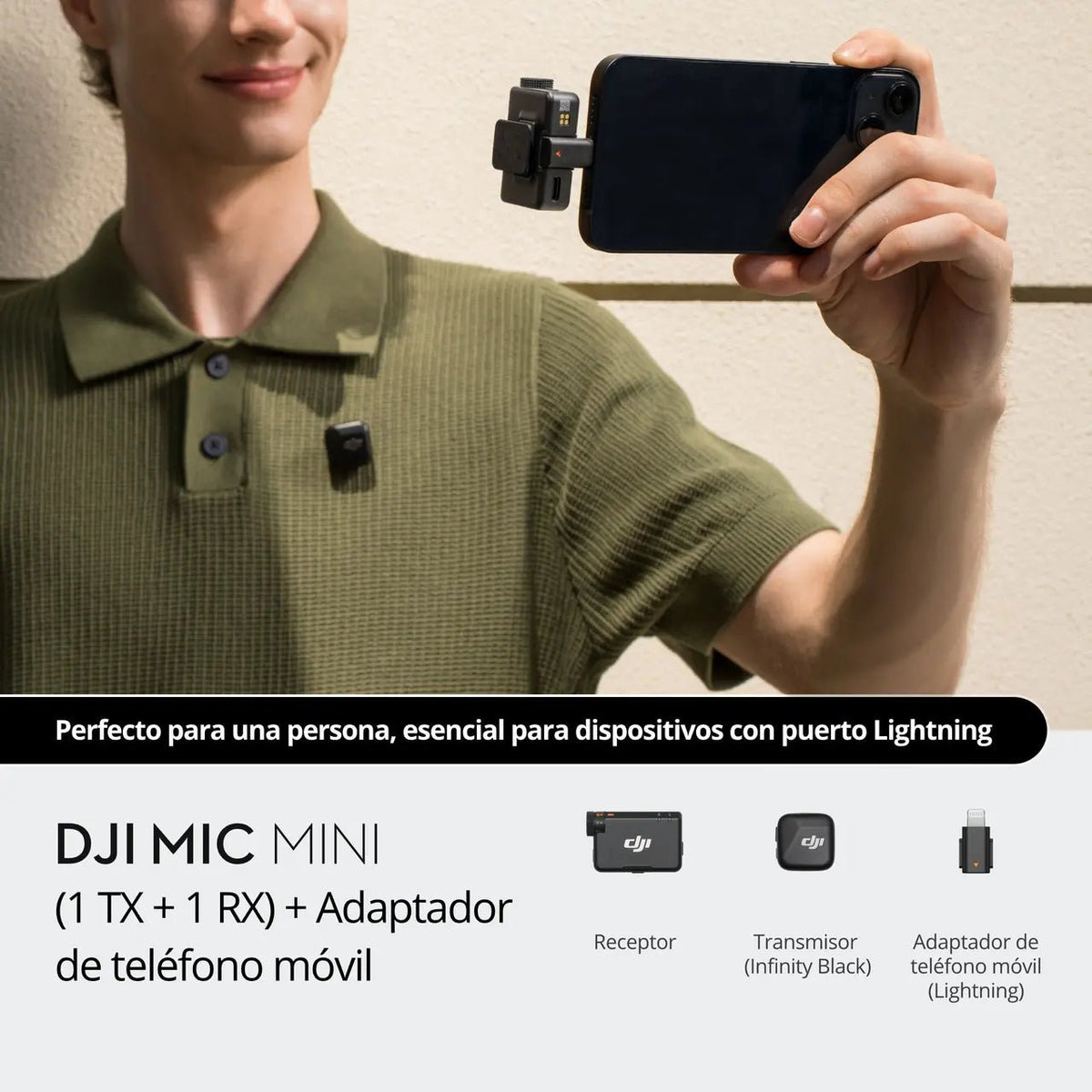 DJI Mic Mini conectado a un smartphone para grabar videos con audio inalámbrico claro y estable