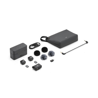Kit DJI Mic Mini con transmisores, receptor, estuche de carga y accesorios para grabación inalámbrica