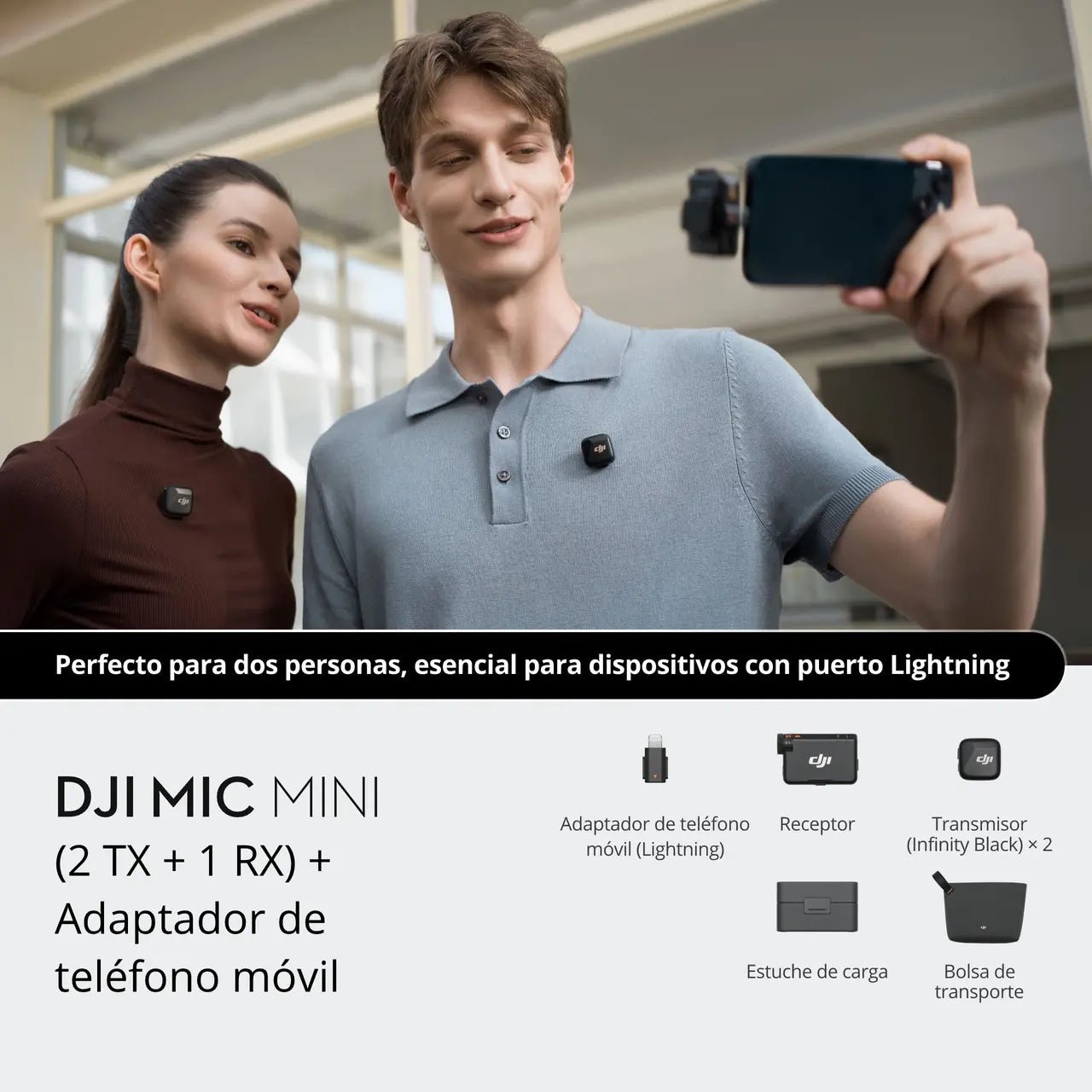 DJI Mic Mini con transmisores y receptor para grabar audio inalámbrico de alta calidad con smartphone