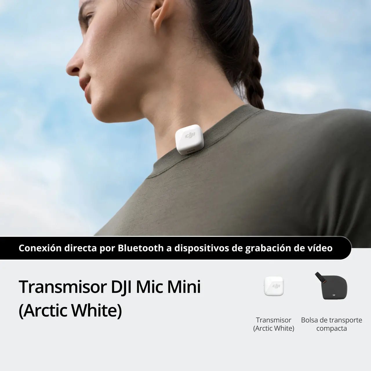 DJI Mic Mini colocado en la ropa para capturar voz de forma inalámbrica durante videos y vlogs