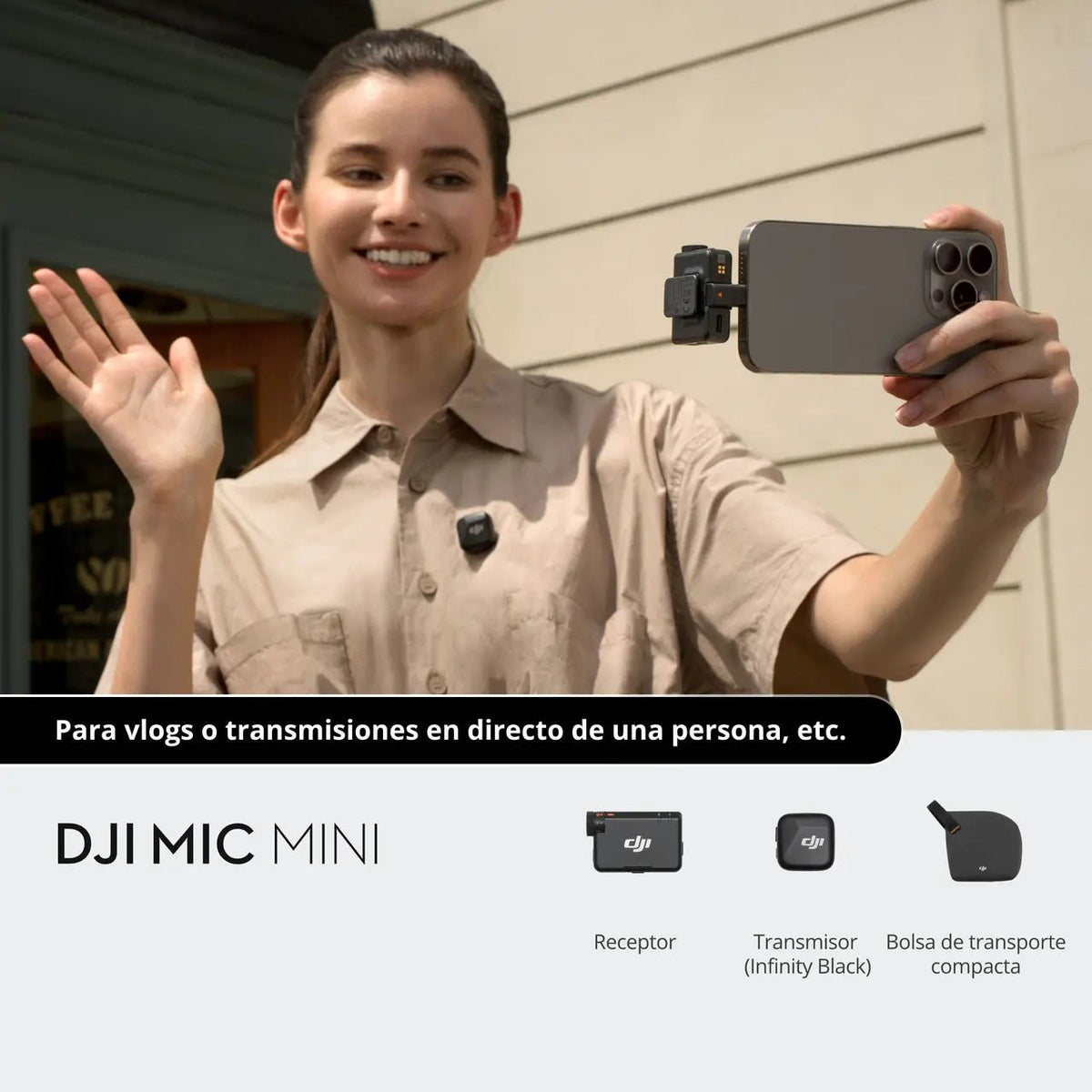 Transmisor inalámbrico DJI Mic Mini compacto y ligero para grabar voz en videos y redes sociales