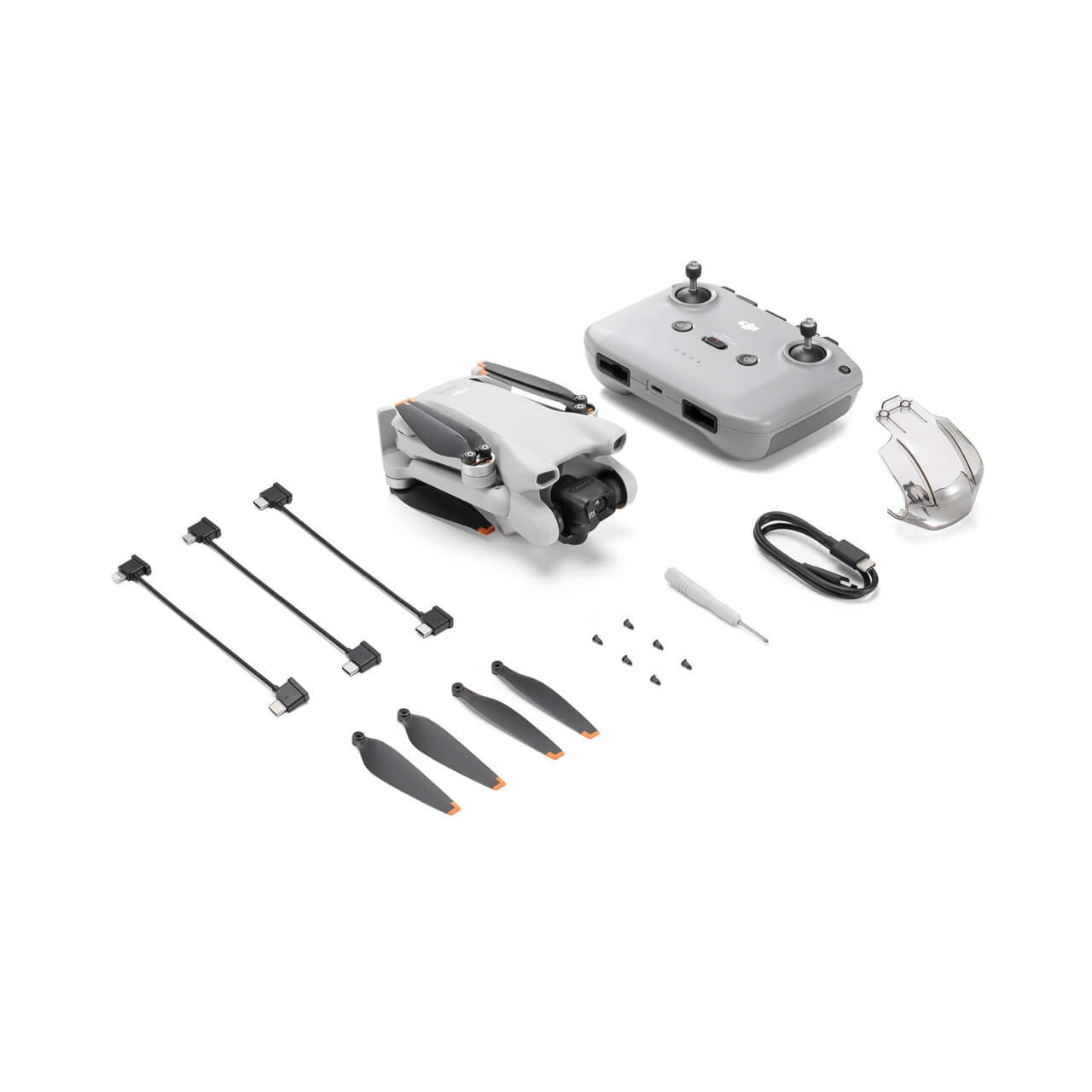 DJI Mini 3 con control remoto, baterías y accesorios para vuelo