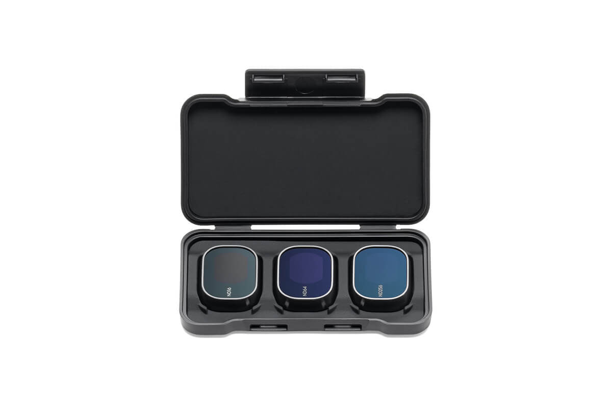 Filtros ND para DJI Mini 4 Pro organizados en su estuche protector para facilitar el almacenamiento y transporte