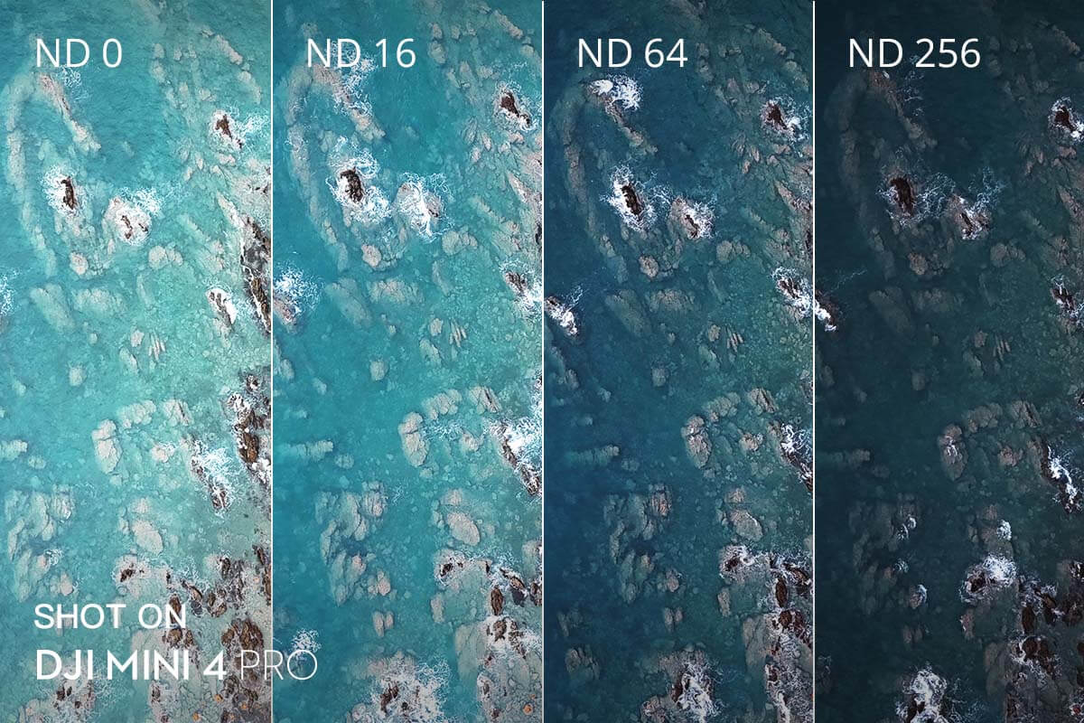 Ejemplo de exposición con filtros ND para DJI Mini 4 Pro en diferentes condiciones de iluminación