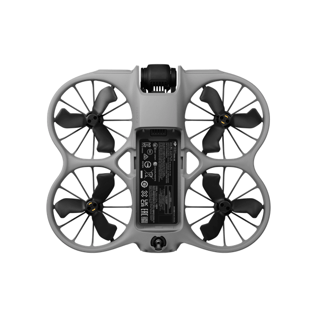 Vista superior del DJI Neo 2 con protectores de hélices y diseño compacto