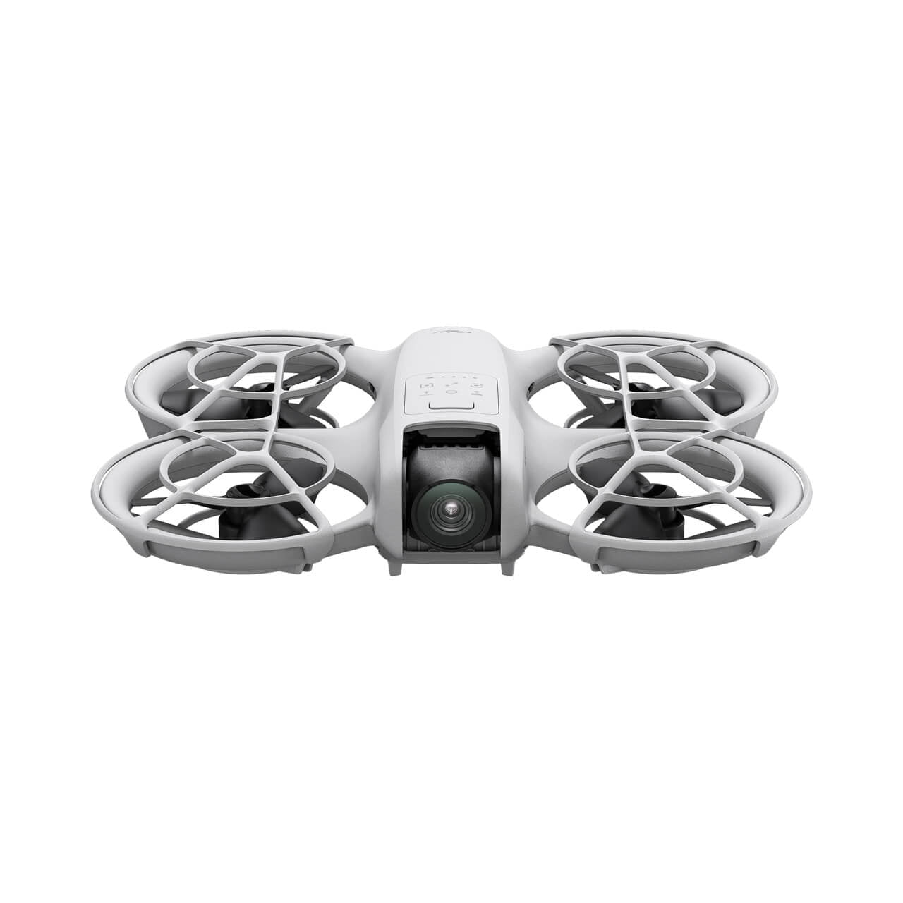 Vista lateral del DJI Neo con cámara integrada y diseño portátil para grabación aérea