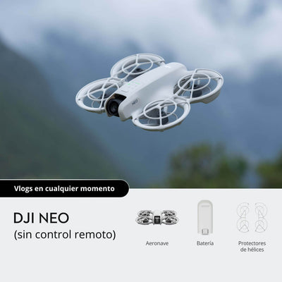 DJI Neo en vuelo al aire libre para capturar video 4K ultraestabilizado y tomas aéreas