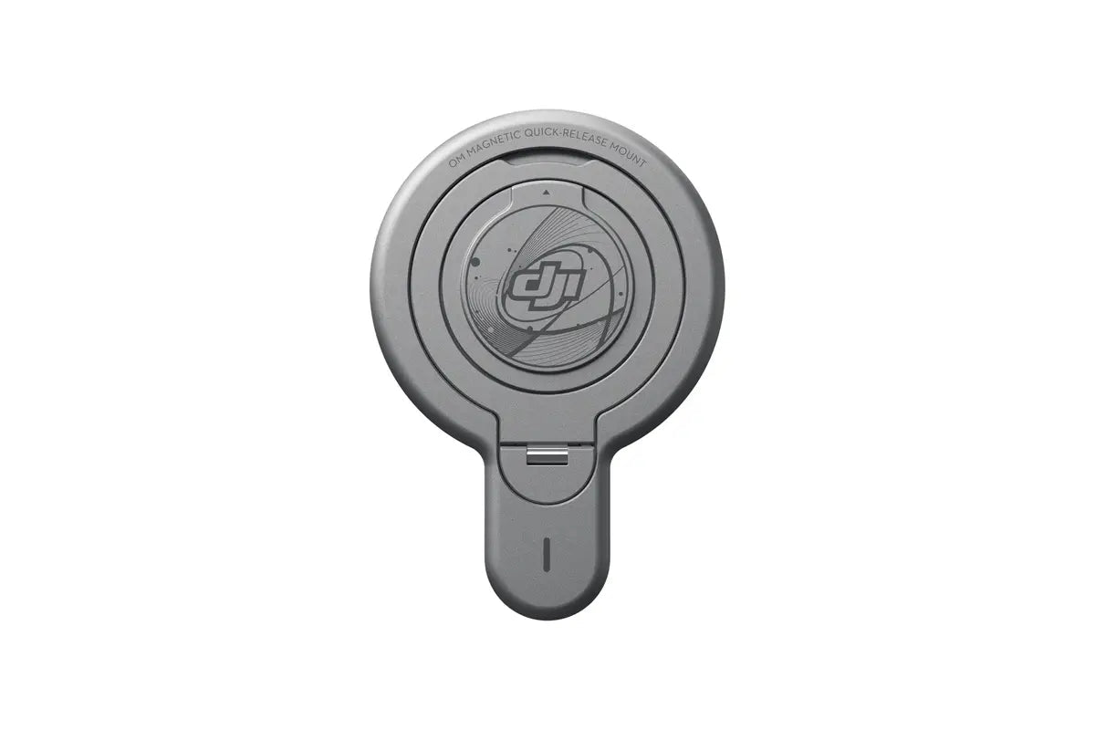 Vista frontal del soporte magnético DJI OM con MagSafe para conectar un iPhone al estabilizador