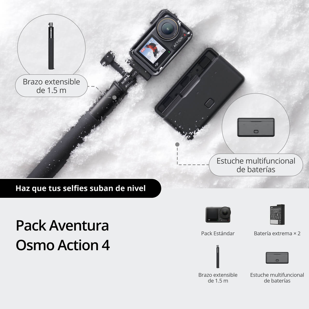 DJI Osmo Action 4 Pack Aventura con accesorios para deportes, viajes y grabación al aire libre