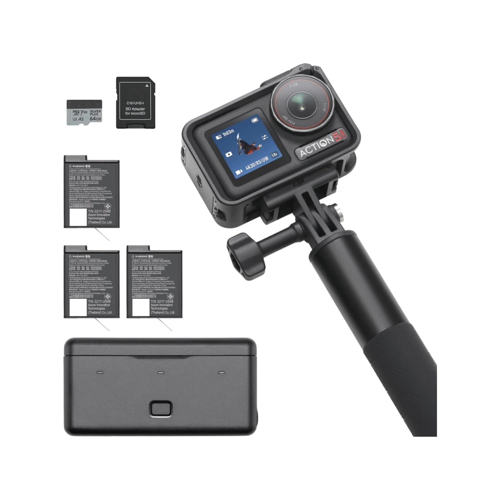 Kit DJI Osmo Action 5 Pro con accesorios de montaje para deportes, viajes y grabación de aventuras