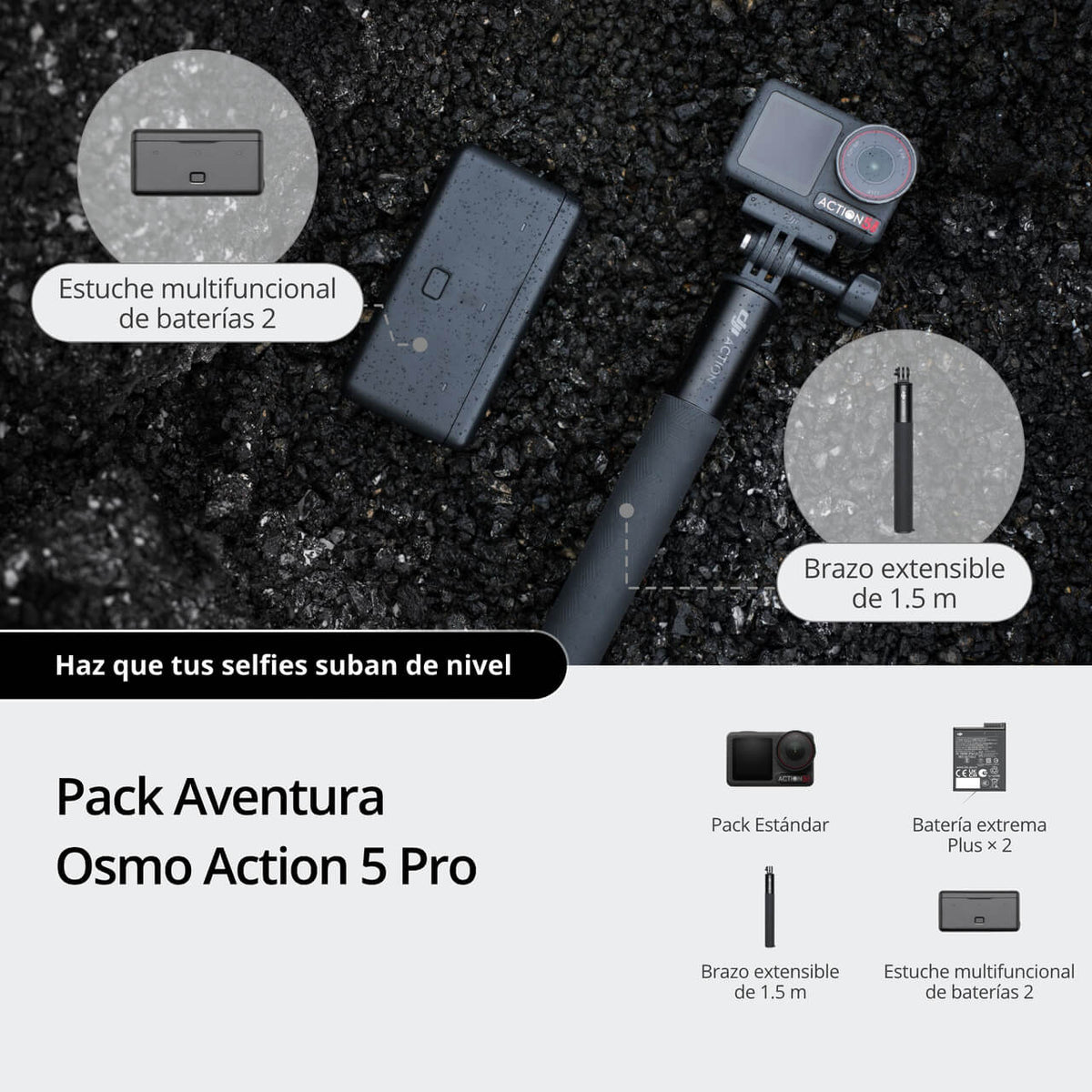 DJI Osmo Action 5 Pro Pack Aventura con accesorios para grabar actividades al aire libre