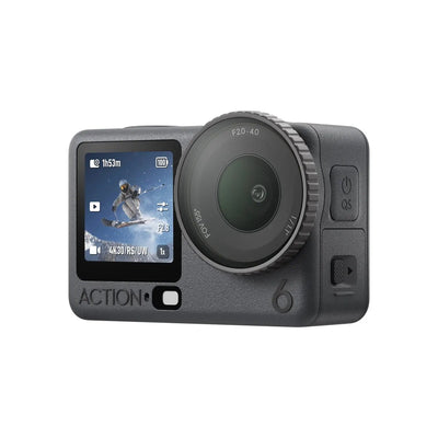 Vista frontal de DJI Osmo Action 6, cámara de acción compacta para grabar video de alta calidad