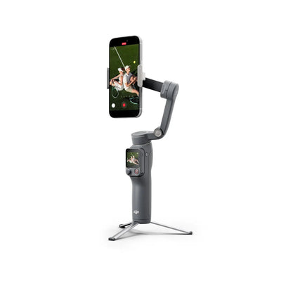DJI Osmo Mobile 8P con smartphone instalado para grabación vertical y seguimiento de objetivos