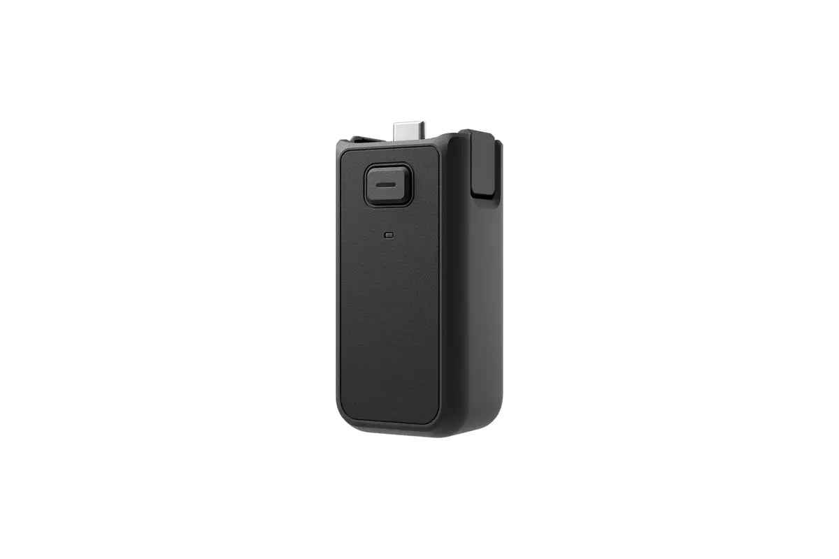 Vista frontal de la empuñadura con batería DJI Osmo Pocket 4 para aumentar el tiempo de funcionamiento