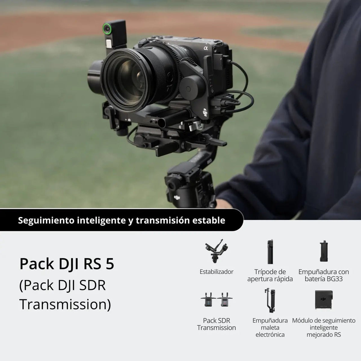 Pack profesional DJI RS 5 con accesorios para mejorar el control y la estabilización de la cámara
